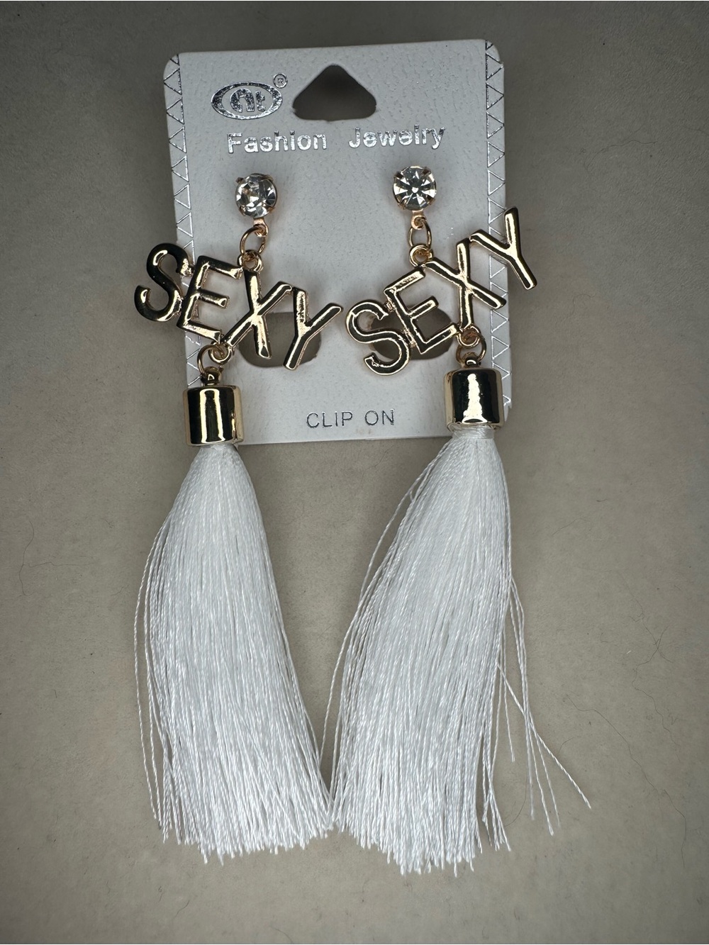 New Fashion Jewelry Gold-tone 'SEXY' Earrings with White Tassels